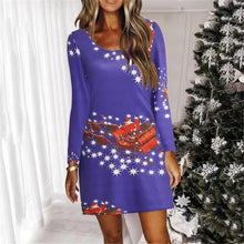 Load image into Gallery viewer, Blue Snowflake Deer Cartoon Print Dress Sweet Cute Casual Christmas