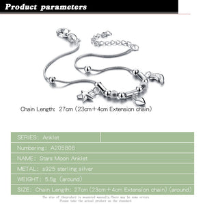 Bohemia Sweet Simple Stars Moon Heart Anklet Sterling Silver