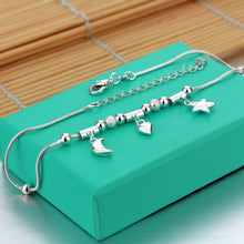 Load image into Gallery viewer, Bohemia Sweet Simple Stars Moon Heart Anklet Sterling Silver