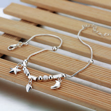 Load image into Gallery viewer, Bohemia Sweet Simple Stars Moon Heart Anklet Sterling Silver