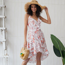 Load image into Gallery viewer, Bohemian A line Ruffles Floral Slip Dress Elegant V neck Empire Ladies