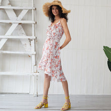 Load image into Gallery viewer, Bohemian A line Ruffles Floral Slip Dress Elegant V neck Empire Ladies
