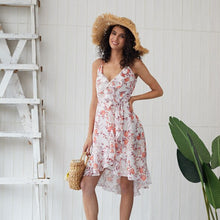 Load image into Gallery viewer, Bohemian A line Ruffles Floral Slip Dress Elegant V neck Empire Ladies