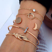 Load image into Gallery viewer, Bohemian Black Rope Chain Bracelet Set For Women Aircraft Moon Leaf - Sophornlilly