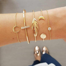 Load image into Gallery viewer, Bohemian Black Rope Chain Bracelet Set For Women Aircraft Moon Leaf - Sophornlilly