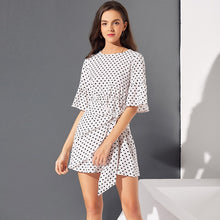 Load image into Gallery viewer, Bohemian O neck Polka Dot Mini Dress Elegant Half Butterfly Sleeve