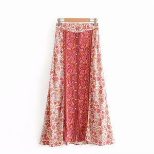 Front Button Cute Floral Skirt