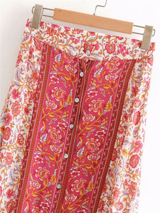 Front Button Cute Floral Skirt