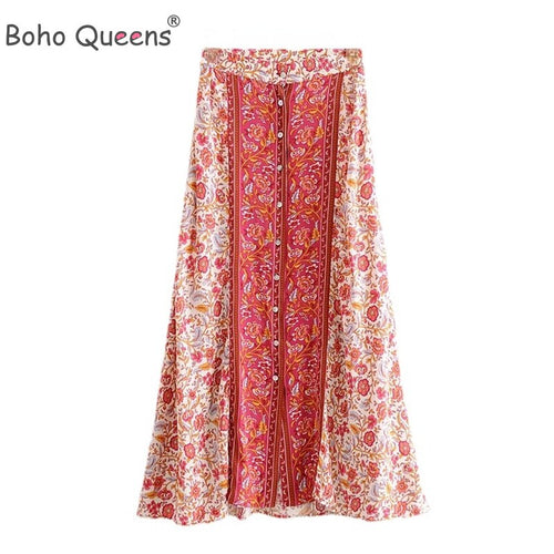 Front Button Cute Floral Skirt