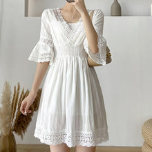 Load image into Gallery viewer, Boho White Dress Women Short Sleeved Lace Slim Mini Dress Vestidos - Sophornlilly