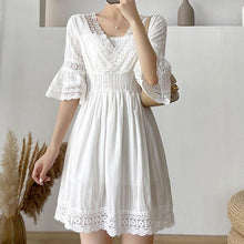 Load image into Gallery viewer, Boho White Dress Women Short Sleeved Lace Slim Mini Dress Vestidos - Sophornlilly
