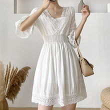 Load image into Gallery viewer, Boho White Dress Women Short Sleeved Lace Slim Mini Dress Vestidos - Sophornlilly
