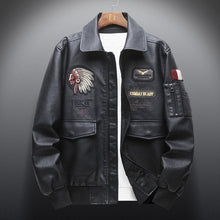 Load image into Gallery viewer, Bomber Jacket Men Indian Pattern Embroidered Faux Leather