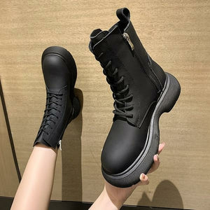 Boots Lace Up Round Toe Winter Footwear Autumn