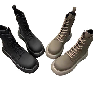 Boots Lace Up Round Toe Winter Footwear Autumn