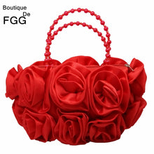 Load image into Gallery viewer, Boutique Red Flower Rose Bush Women Satin Evening Purse Beaded