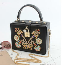 Load image into Gallery viewer, Box evening bag diamond flower Clutch Bag hollow relief Acrylic luxury