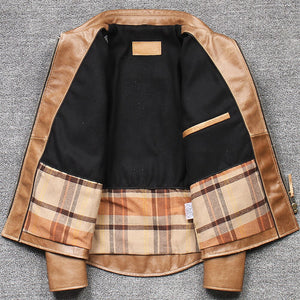Zipper Jacket Genuine Leather Gold Coat Oversized
