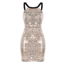 Load image into Gallery viewer, Sequins Halter Backless Short Dress Silver Paillette