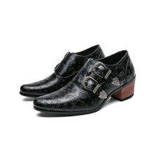 Load image into Gallery viewer, Brown Double Buckle Men Loafers Shoes Thick Heel