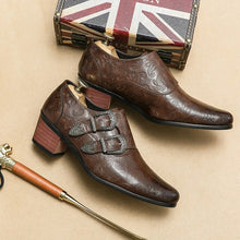 Load image into Gallery viewer, Brown Double Buckle Men Loafers Shoes Thick Heel