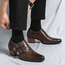 Load image into Gallery viewer, Brown Double Buckle Men Loafers Shoes Thick Heel