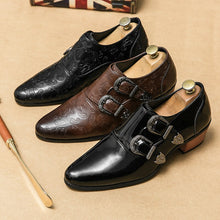 Load image into Gallery viewer, Brown Double Buckle Men Loafers Shoes Thick Heel