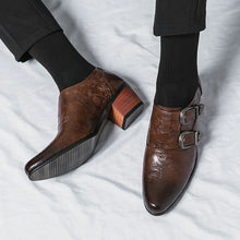 Load image into Gallery viewer, Brown Double Buckle Men Loafers Shoes Thick Heel
