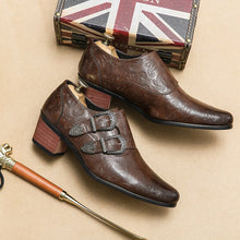 Load image into Gallery viewer, Brown Double Buckle Men Loafers Shoes Thick Heel