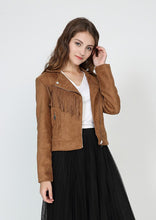 Load image into Gallery viewer, Brown faux leather Women high quality suede leather jacket spring fall