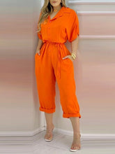 Load image into Gallery viewer, Button Front Pocket Design Short Sleeve Jumpsuit