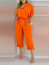 Load image into Gallery viewer, Button Front Pocket Design Short Sleeve Jumpsuit