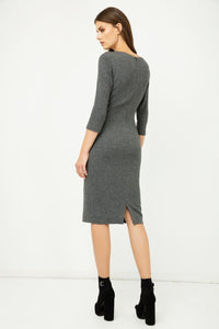 Grey Fitted Knit Dress