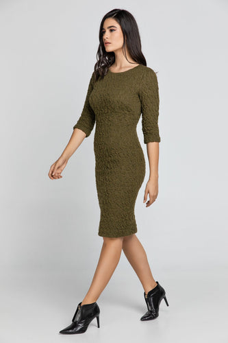 Khaki Jacquard Dress By Conquista Fashion