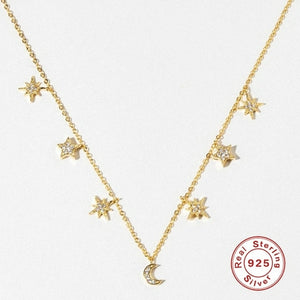 Stars Moon Real 925 Sterling Silver Necklace