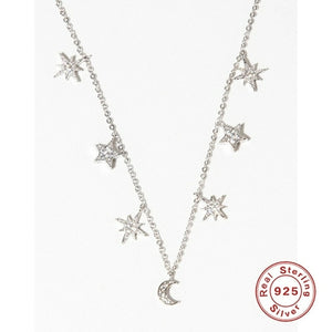 Stars Moon Real 925 Sterling Silver Necklace