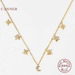 Stars Moon Real 925 Sterling Silver Necklace