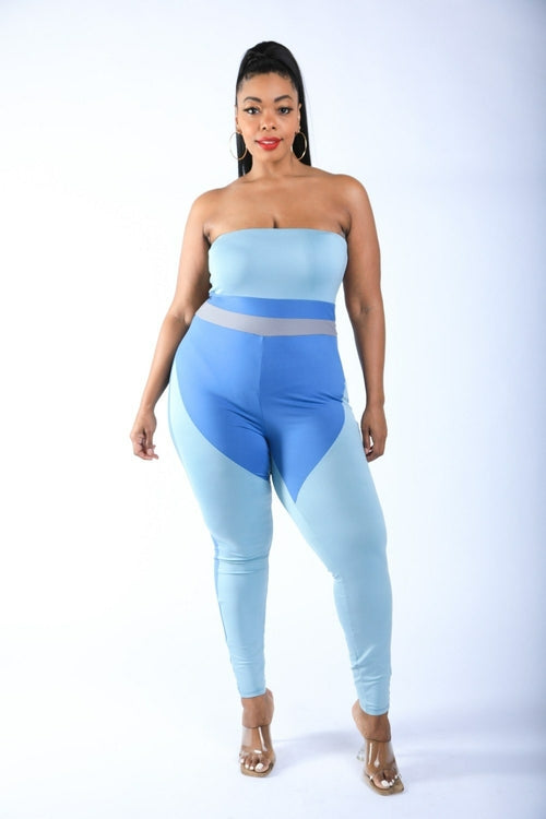 Plus Size Color Block Tube Top Jumpsuit