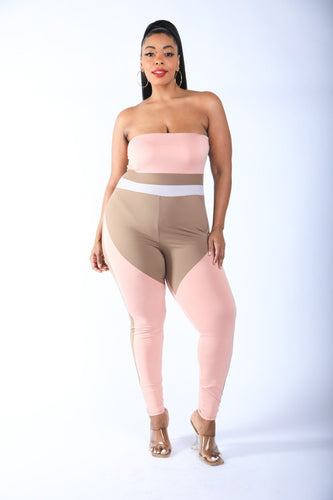 Plus Size Color Block Tube Top Jumpsuit