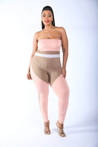 Plus Size Color Block Tube Top Jumpsuit