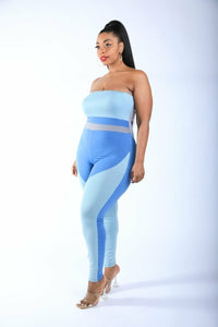 Plus Size Color Block Tube Top Jumpsuit