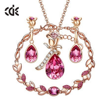 Load image into Gallery viewer, CDE Women Gold Jewelry Set Embellished with Blue Crystal Rose Necklace