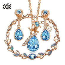 Load image into Gallery viewer, CDE Women Gold Jewelry Set Embellished with Blue Crystal Rose Necklace