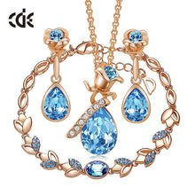 Load image into Gallery viewer, CDE Women Gold Jewelry Set Embellished with Blue Crystal Rose Necklace