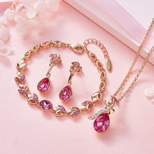 Load image into Gallery viewer, CDE Women Gold Jewelry Set Embellished with Blue Crystal Rose Necklace