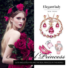 Load image into Gallery viewer, CDE Women Gold Jewelry Set Embellished with Blue Crystal Rose Necklace