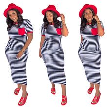 Load image into Gallery viewer, Striped o neck short sleeve with pocket slim