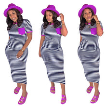 Load image into Gallery viewer, Striped o neck short sleeve with pocket slim