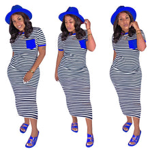 Load image into Gallery viewer, Striped o neck short sleeve with pocket slim
