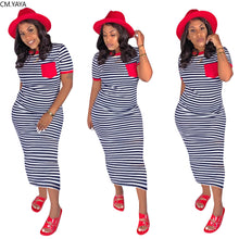 Load image into Gallery viewer, Striped o neck short sleeve with pocket slim